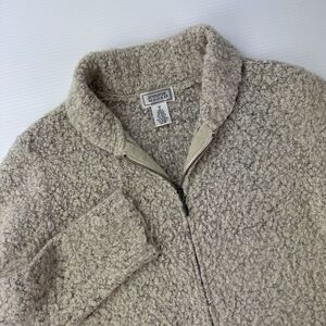 Jennifer Moore Boucle Sweater Jacket Small Beige Zip Up Cozy Minimalist Classic